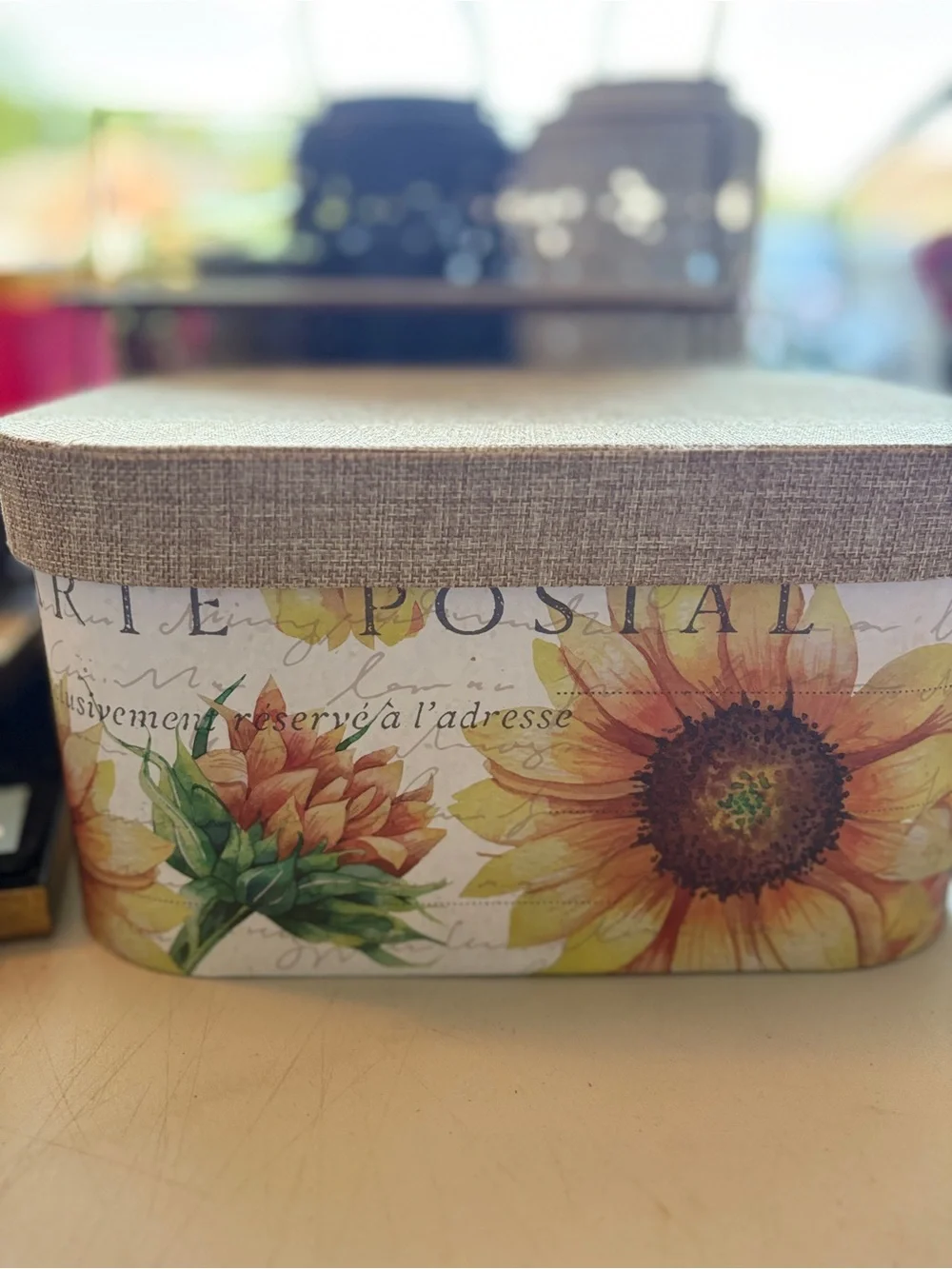 Source Unknown Sunflower Decorative Storage Box with Burlap Lid - Yellow & Brown